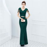 Plus Size Women Sequined Formal Party Maxi Evening Dress