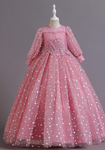 Princess Dress Children's Long Sleeve Tutu Skirt Birthday Party Show Long Dress