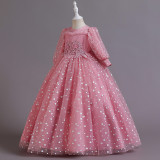 Princess Dress Children's Long Sleeve Tutu Skirt Birthday Party Show Long Dress