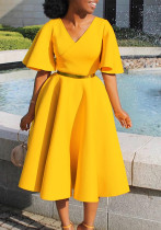 Women's Bell Bottom Sleeve V-Neck Chic Chic Oversized Gown Dress