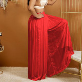 Summer Ladies Solid Color Casual Loose Pleated Wide Leg Pants African Trousers