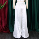 Summer Ladies Solid Color Casual Loose Pleated Wide Leg Pants African Trousers