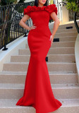 Women's Fashion Summer Solid Color Off Shoulder Mermaid Maxi Evening Dress