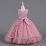 Girls Trendy Evening Dress Birthday Princess Dress Long Mesh Sequin Stage Catwalk Piano Costume