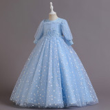 Princess Dress Children's Long Sleeve Tutu Skirt Birthday Party Show Long Dress