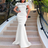 Women's Fashion Summer Solid Color Off Shoulder Mermaid Maxi Evening Dress