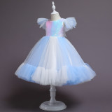 Children's dress skirt sequined flower girl catwalk wedding dress performance clothing girls mesh fluffy princess dress
