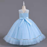 Girls Trendy Evening Dress Birthday Princess Dress Long Mesh Sequin Stage Catwalk Piano Costume