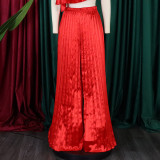 Summer Ladies Solid Color Casual Loose Pleated Wide Leg Pants African Trousers