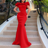 Women's Fashion Summer Solid Color Off Shoulder Mermaid Maxi Evening Dress