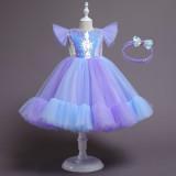 Children's dress skirt sequined flower girl catwalk wedding dress performance clothing girls mesh fluffy princess dress