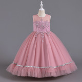Girls Trendy Evening Dress Birthday Princess Dress Long Mesh Sequin Stage Catwalk Piano Costume