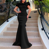 Women's Fashion Summer Solid Color Off Shoulder Mermaid Maxi Evening Dress