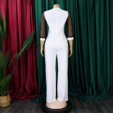 Women'S Summer Short Sleeve Puff Sleeve Beaded Sexy Wide Leg Slim Waist Plus Size Jumpsuit
