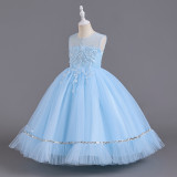 Girls Trendy Evening Dress Birthday Princess Dress Long Mesh Sequin Stage Catwalk Piano Costume