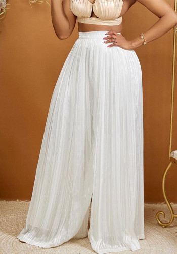 Summer Ladies Solid Color Casual Loose Pleated Wide Leg Pants African Trousers