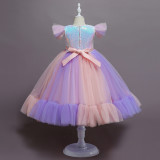Children's dress skirt sequined flower girl catwalk wedding dress performance clothing girls mesh fluffy princess dress