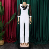 Women'S Summer Short Sleeve Puff Sleeve Beaded Sexy Wide Leg Slim Waist Plus Size Jumpsuit