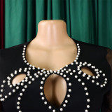 Women'S Summer Short Sleeve Puff Sleeve Beaded Sexy Wide Leg Slim Waist Plus Size Jumpsuit