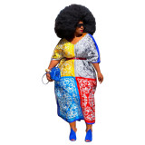 Ladies Fashion Print Casual Loose V Neck Stylish Ladies Dress