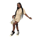 Women's Summer Solid Short Sleeve Cargo Short Jumpsuit