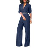 Women's Plus Size Zip Denim Jumpsuit