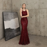 Women Formal Party Elegant Mermaid Evening Dress with Fringed Sequins