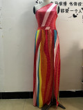 Ladies High Waist Sexy Printed Slit One Shoulder Dress