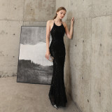 Women Formal Party Elegant Mermaid Evening Dress with Fringed Sequins