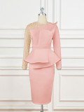 Elegant Patchwork Beaded High Waist Slim Fit Party Dress