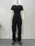 Ladies Suit Tassel Lace Fashion Multicolor Spring Summer Solid Color Sports Top + Pants Set
