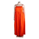 Sexy Solid Color Straps Backless Swing Dress Nightclub Maxi Dress