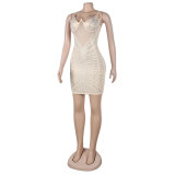 Sexy Beaded Strap Dress Nightclub Wear