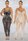 Ladies' Fashion Solid Mesh Beaded Sleeveless Jumpsuit