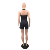 Women's Street Sexy Hot Tight Fitting High Stretch Fashion Print Halter Neck Cargo Rompers