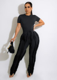 Ladies Suit Tassel Lace Fashion Multicolor Spring Summer Solid Color Sports Top + Pants Set