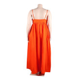Sexy Solid Color Straps Backless Swing Dress Nightclub Maxi Dress