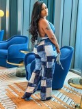 Ladies Plaid Street Trend Loose Digital Print Sexy Jumpsuit