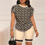 Women's Fall Winter Letter Print Short Sleeve Top Shorts Set