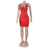 Sexy Beaded Strap Dress Nightclub Wear