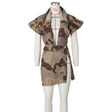 Summer Ladies Casual Distressed Heavy Wash Sleeveless High Slit Camouflage Casual Set