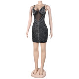 Sexy Beaded Strap Dress Nightclub Wear