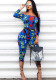 Fashion sexy digital print Jumpsuit with belt