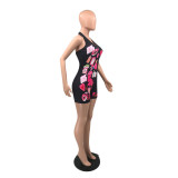 Women's Street Sexy Hot Tight Fitting High Stretch Fashion Print Halter Neck Cargo Rompers