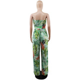 Trendy Print Strapless Slim Waist Casual Holidays Jumpsuit
