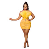 Fashion Ladies Solid Feather Strapless Sleeveless Dress