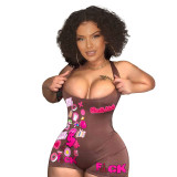 Women's Street Sexy Hot Tight Fitting High Stretch Fashion Print Halter Neck Cargo Rompers