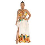 Women's Fashion Contrasting Color Sleeveless Wrap Maxi Dress