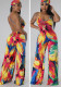 Women's Summer Sleeveless Camisole Painted Printed Bandana Low Back Loose Long Jumpsuit