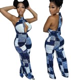 Ladies Plaid Street Trend Loose Digital Print Sexy Jumpsuit